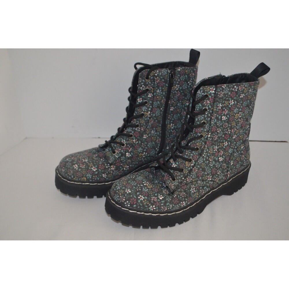 Sincerely Jules Harley Women 10 M Lace Up Combat Boots Black Floral Zip Lace Up
